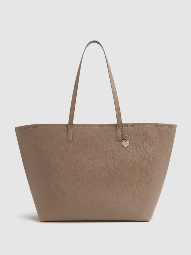 Reiss Taupe Dena Leather Tote Bag - Image 1 of 5