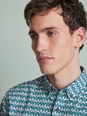 Blau - Kurzärmeliges Oxfordhemd aus 100 % Baumwolle mit geometrischem Print - Bild 1 von 9