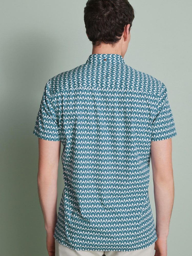 Blau - Kurzärmeliges Oxfordhemd aus 100 % Baumwolle mit geometrischem Print - Bild 2 von 9