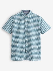 Blau - Kurzärmeliges Oxfordhemd aus 100 % Baumwolle mit geometrischem Print - Bild 7 von 9