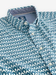 Blau - Kurzärmeliges Oxfordhemd aus 100 % Baumwolle mit geometrischem Print - Bild 8 von 9