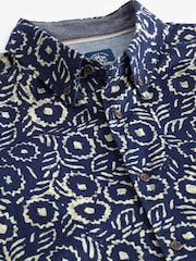 Navy Blue Geo Printed Short Sleeve 100% Cotton Oxford Shirt - Image 6 of 7