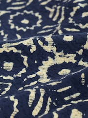 Navy Blue Geo Printed Short Sleeve 100% Cotton Oxford Shirt - Image 7 of 7