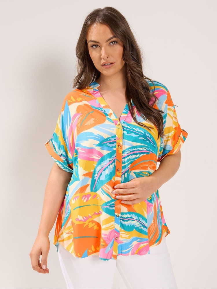 Yours Curve Blue Tab Detail Shirt - Image 1 of 6 Yours Curve Blue Tab Detail Shirt - Image 1 of 6