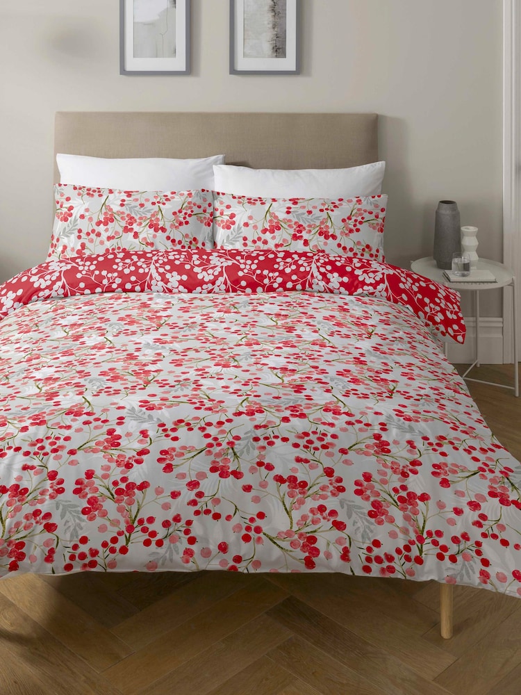 Copenhagen Home Red Christmas Winter Berries Duvet Cover and Pillowcase Set - Image 1 of 2