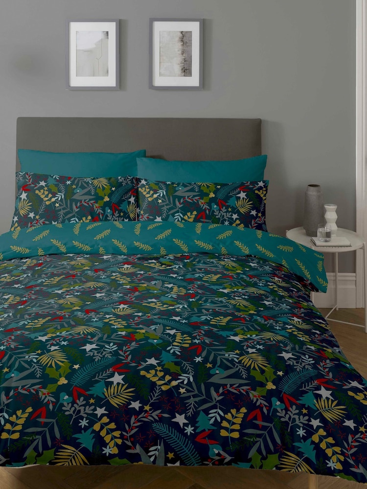 Copenhagen Home Teal/Pink Winter Walks Christmas Duvet Cover and Pillowcase Set - Image 1 of 2