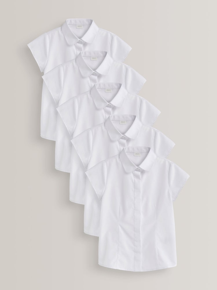 White 5 Pack Short Sleeve Fitted School Shirts (3-17yrs) - Image 1 of 4
