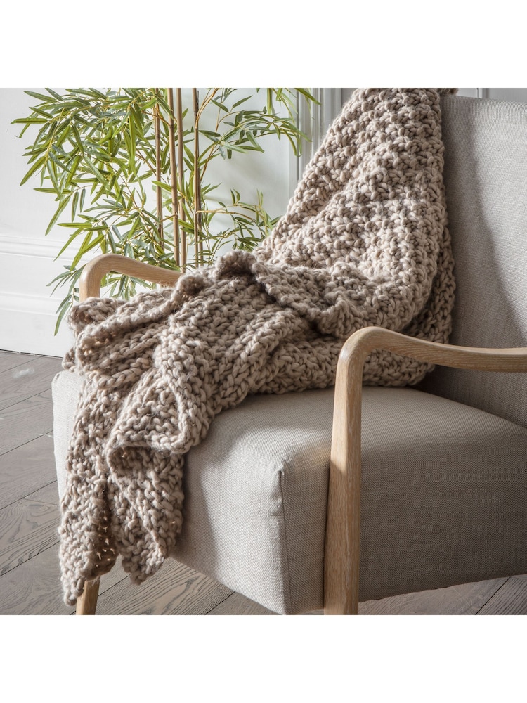 Gallery Home Natural Moss Chunky Knitted Throw - Image 1 of 5