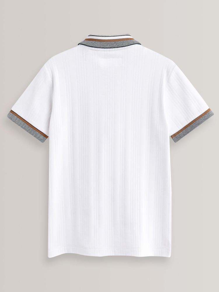 Weiß - Strukturiertes Polo-Shirt mit RV-Kragen (3–16 Jahre) - Bild 2 von 4
