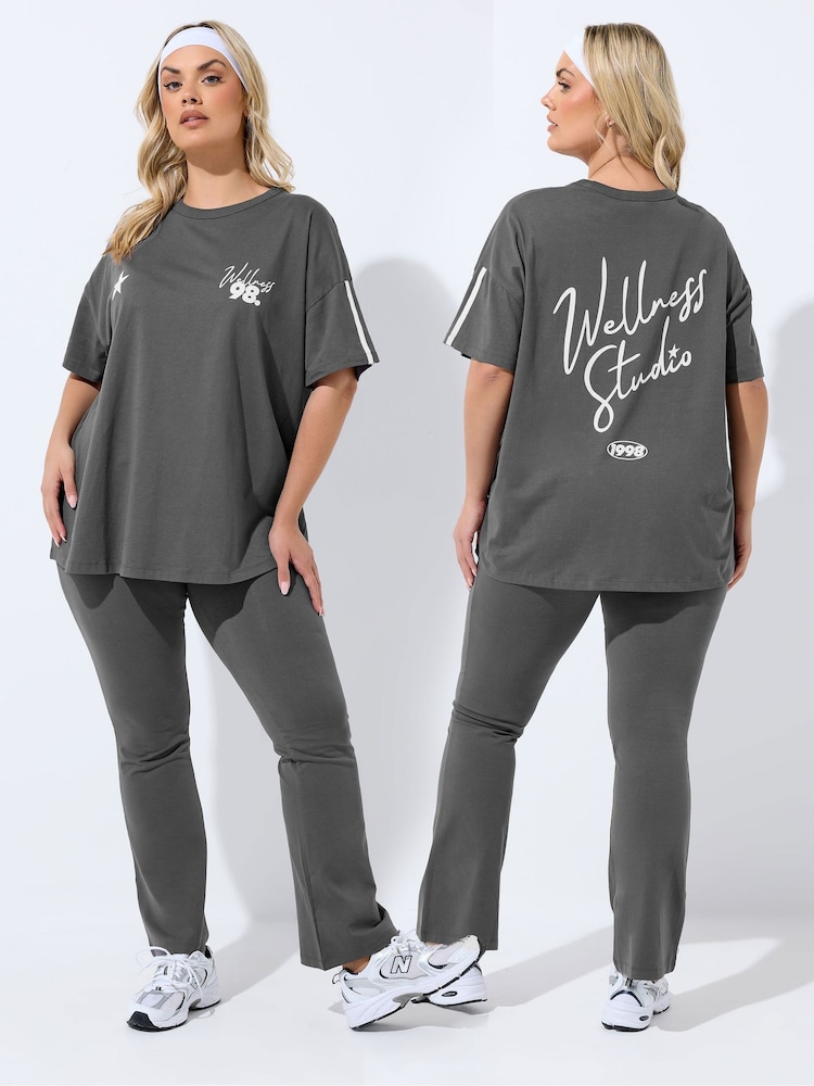 Yours Curve Grey Wellness Studio Active T-Shirt - Image 1 of 7