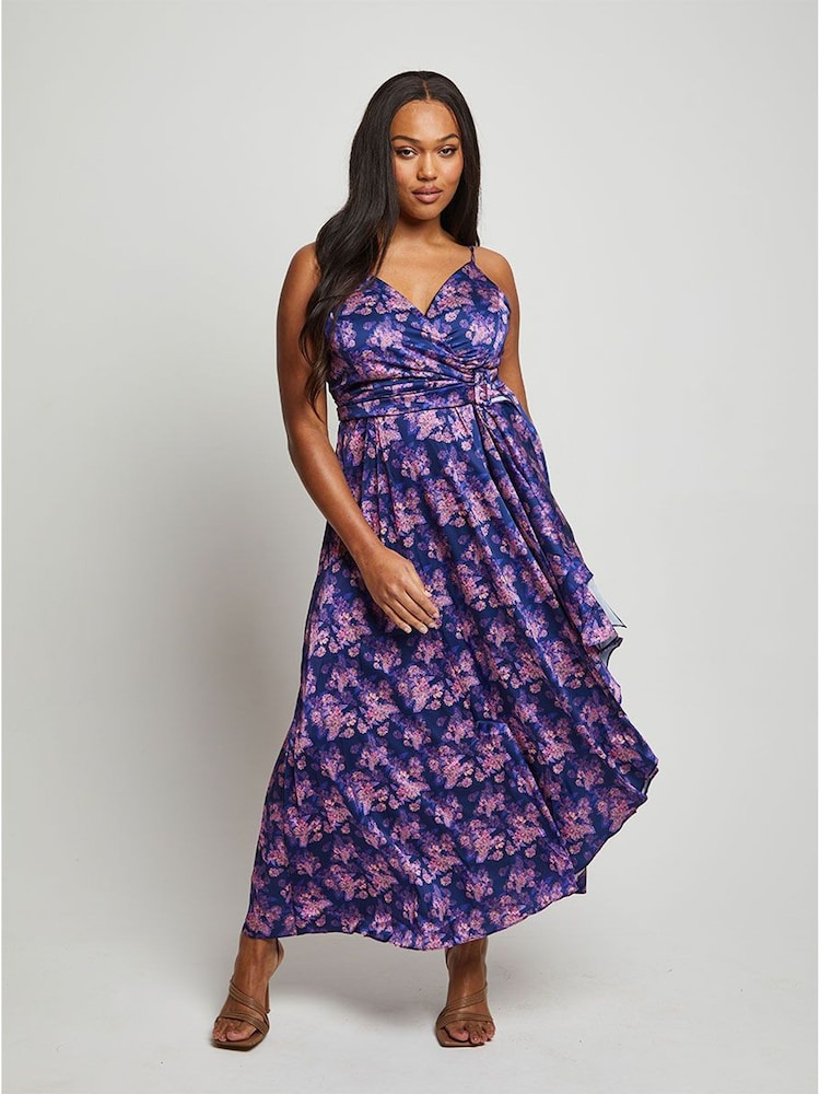 Chi Chi London Blue Cami Floral Print Wrap Midi Dress - Image 1 of 4 Chi Chi London Blue Cami Floral Print Wrap Midi Dress - Image 1 of 4