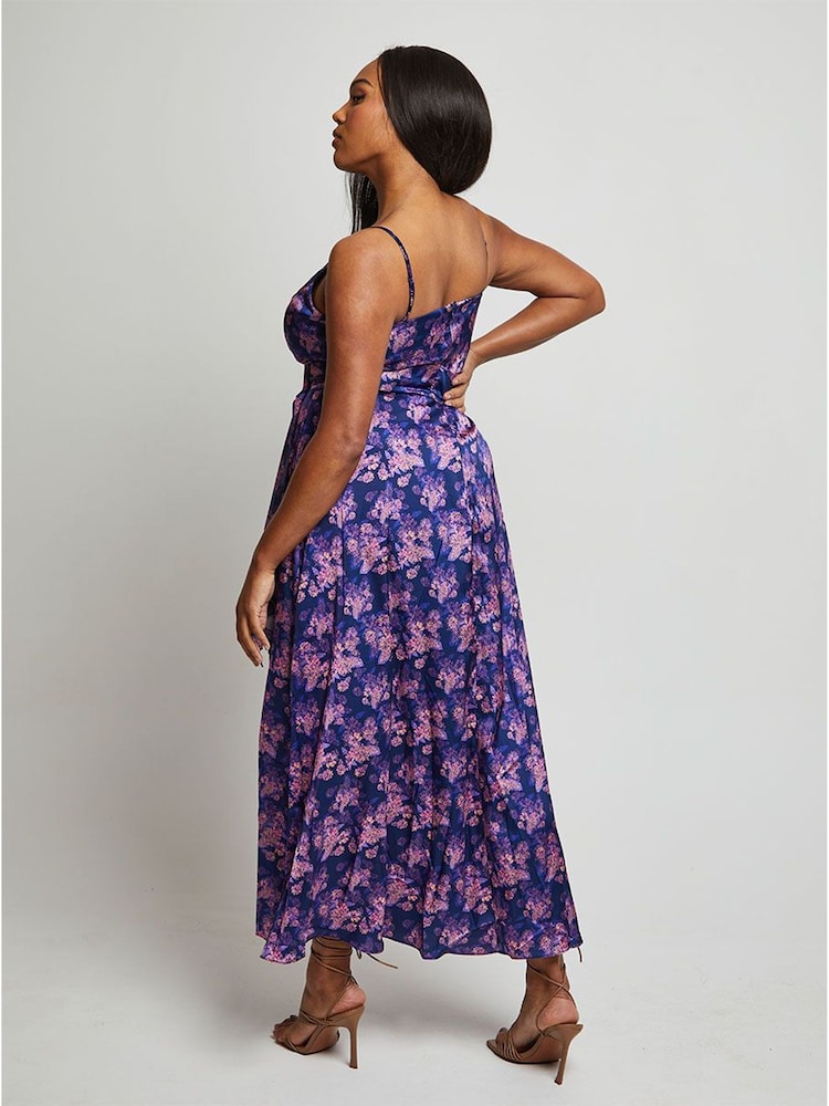 Chi Chi London Blue Cami Floral Print Wrap Midi Dress - Image 2 of 4 Chi Chi London Blue Cami Floral Print Wrap Midi Dress - Image 2 of 4