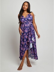 Chi Chi London Blue Cami Floral Print Wrap Midi Dress - Image 3 of 4
