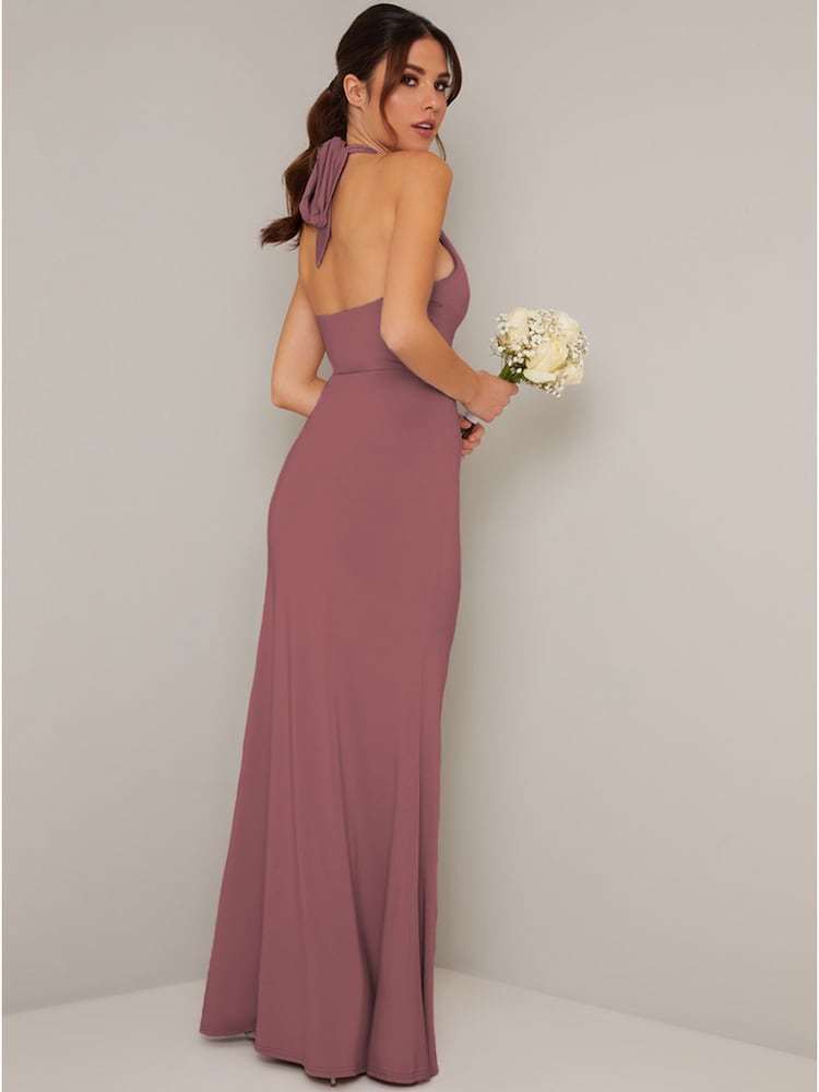 Chi Chi London Pink Sleeveless Halter Neck Maxi Dress - Image 2 of 4