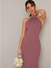 Chi Chi London Pink Sleeveless Halter Neck Maxi Dress - Image 3 of 4