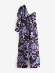 Chi Chi London Purple One Shoulder Floral Jacquard Jumpuit - Image 5 of 5
