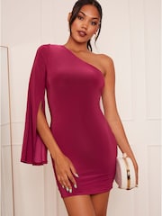 Chi Chi London Pink One Shoulder Cape Detail Dress - Image 4 of 5