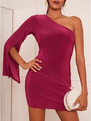 Chi Chi London Pink One Shoulder Cape Detail Dress - Image 5 of 5
