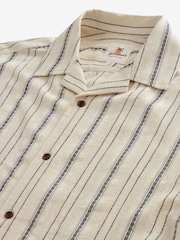 White Textured Stripe Short Sleeve Cuban Collar 100% Cotton Shirt - Image 6 of 7