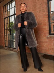 Chi Chi London Grey Shaggy Faux Fur Coat - Image 1 of 5