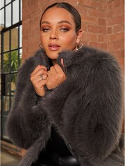 Chi Chi London Grey Shaggy Faux Fur Coat - Image 5 of 5