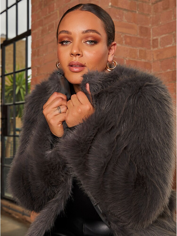 Chi Chi London Grey Shaggy Faux Fur Coat - Image 5 of 5