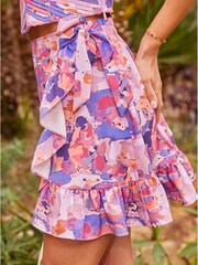 Chi Chi London Purple Ruffle Abstract Print Wrap Mini Skirt - Image 5 of 5