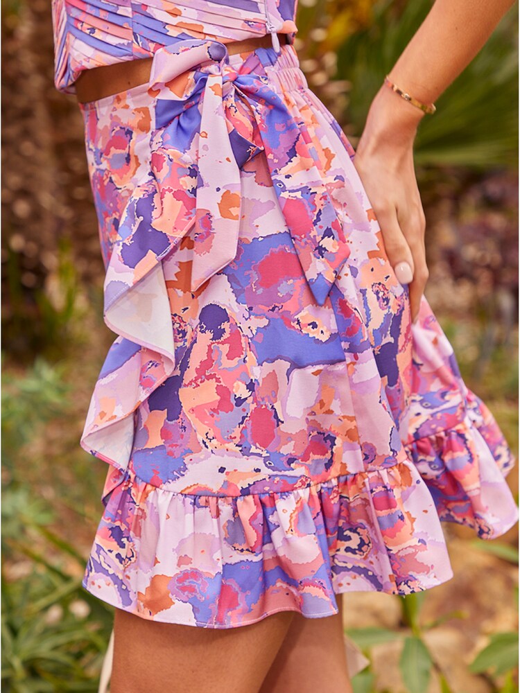 Chi Chi London Purple Ruffle Abstract Print Wrap Mini Skirt - Image 5 of 5