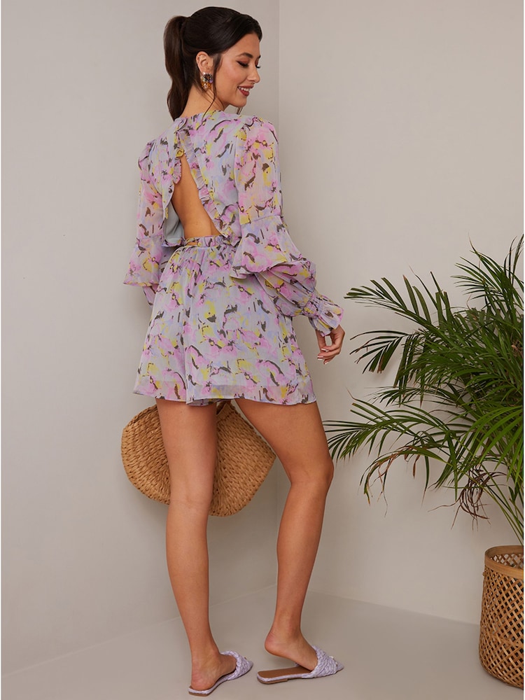 Chi Chi London Black Long Sleeve Floral Playsuit - Image 2 of 4 Chi Chi London Black Long Sleeve Floral Playsuit - Image 2 of 4