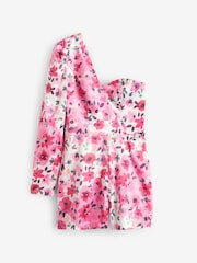 Chi Chi London Pink One Shoulder Long Sleeve Floral Playsuit - Image 6 of 6