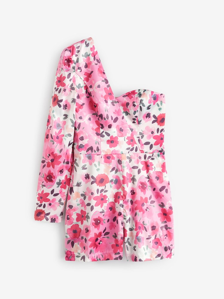Chi Chi London Pink One Shoulder Long Sleeve Floral Playsuit - Image 6 of 6 Chi Chi London Pink One Shoulder Long Sleeve Floral Playsuit - Image 6 of 6