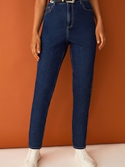 F&F Blue Belted Mom Jeans - Image 1 of 5