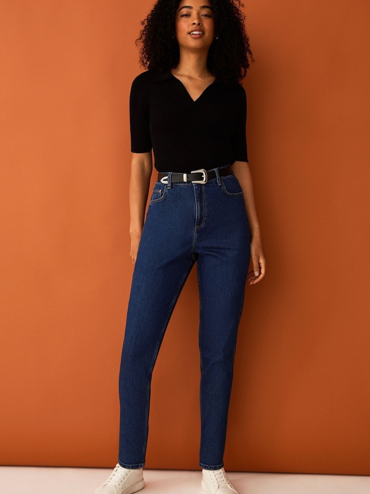 F&F Blue Belted Mom Jeans - Image 2 of 5 F&F Blue Belted Mom Jeans - Image 2 of 5