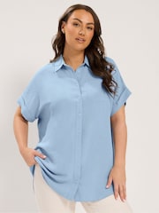 Yours Curve Dark Blue Grown On Sleeve Shirt - Image 1 of 5
