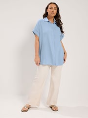 Yours Curve Dark Blue Grown On Sleeve Shirt - Image 2 of 5