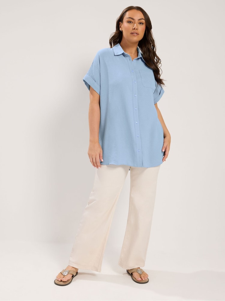 Yours Curve Dark Blue Grown On Sleeve Shirt - Image 2 of 5