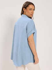 Yours Curve Dark Blue Grown On Sleeve Shirt - Image 3 of 5