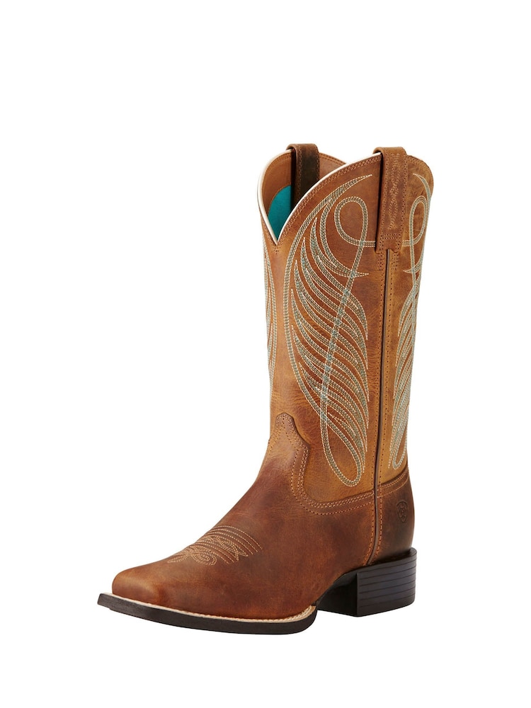 Ariat Brown Round Up Wide Square Toe Western Boots - Image 2 of 4