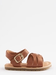 Tan Brown Standard Fit (F) Leather Woven Ankle Strap Sandals - Image 2 of 6