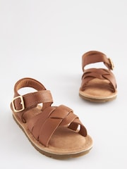 Tan Brown Standard Fit (F) Leather Woven Ankle Strap Sandals - Image 4 of 6