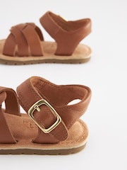 Tan Brown Standard Fit (F) Leather Woven Ankle Strap Sandals - Image 5 of 6