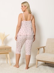 Yours Curve Pink Bows And Hearts Cami Cropped Pyjamas Set - Image 3 of 5
