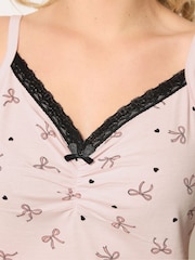 Yours Curve Pink Bows And Hearts Cami Cropped Pyjamas Set - Image 4 of 5