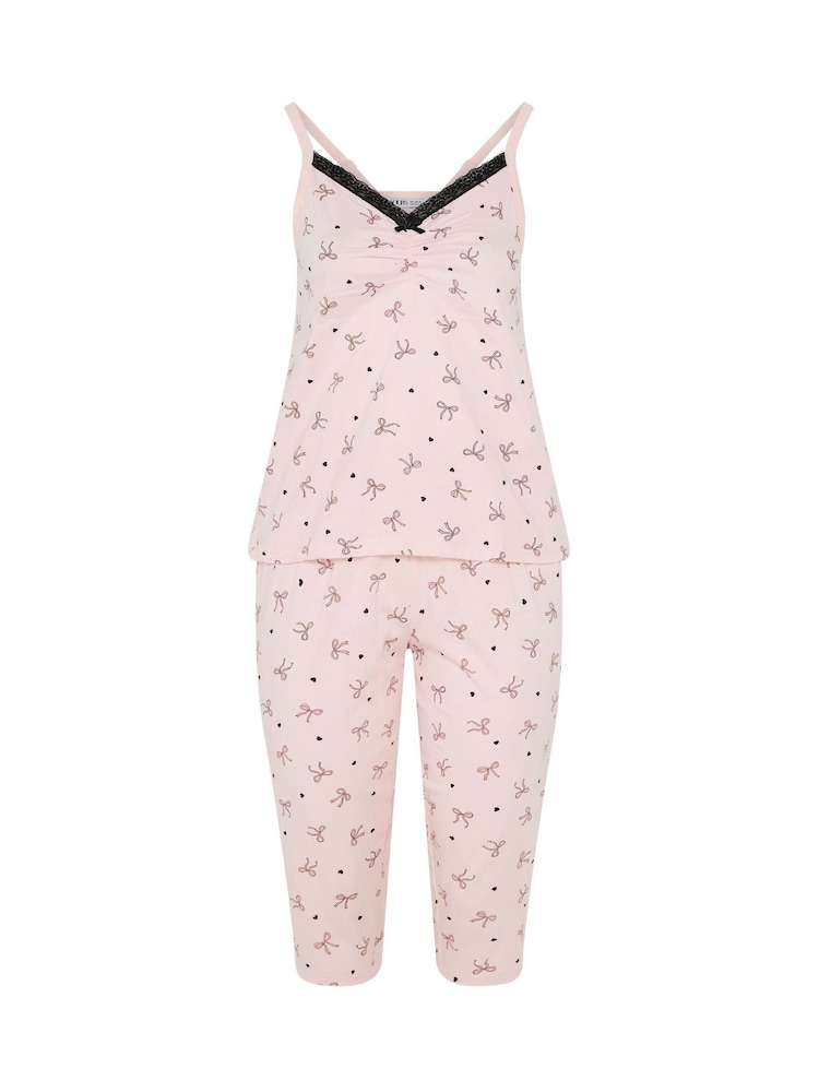 Yours Curve Pink Bows And Hearts Cami Cropped Pyjamas Set - Image 5 of 5