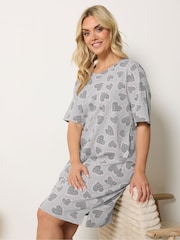Yours Curve Grey Heart Cluster Split Night Dress - Image 1 of 5