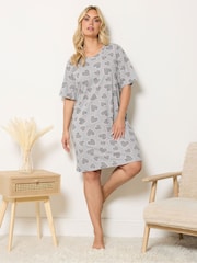 Yours Curve Grey Heart Cluster Split Night Dress - Image 2 of 5