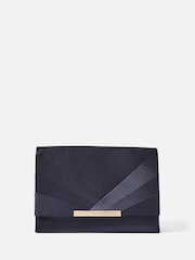 Accessorize Blue Satin Fold Over Clutch Bag - Image 1 of 3