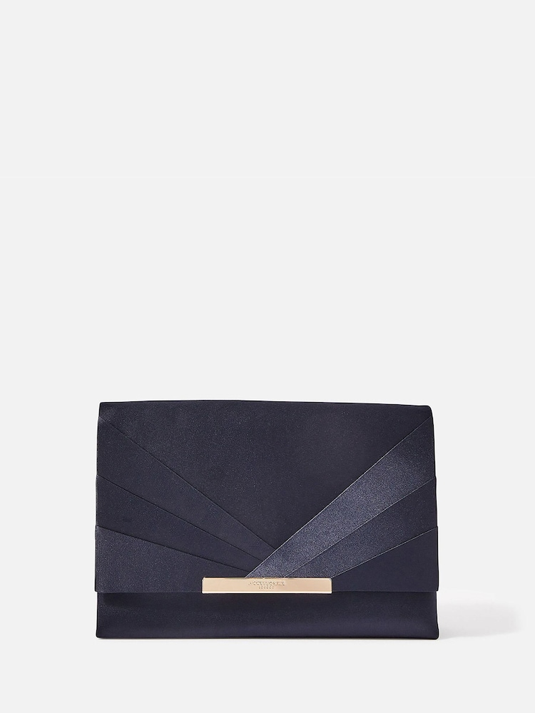 Accessorize Blue Satin Fold Over Clutch Bag - Image 1 of 3