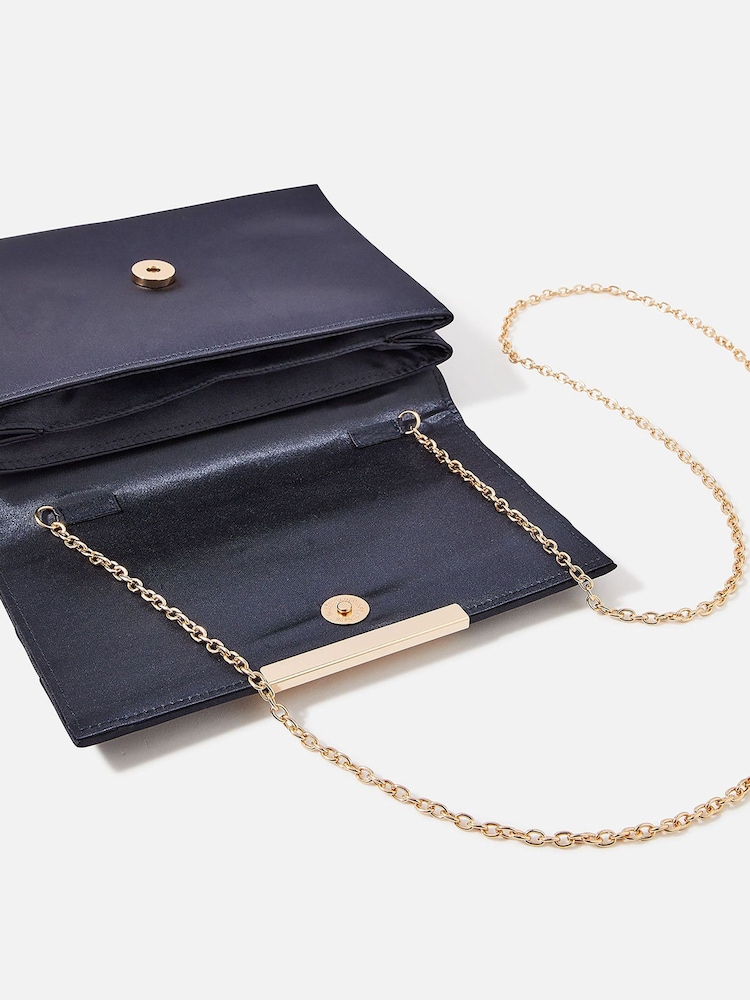 Accessorize Blue Satin Fold Over Clutch Bag - Image 3 of 3