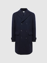 Reiss Navy Fall Double Breasted Wool Blend Military Overcoat - Image 2 of 7